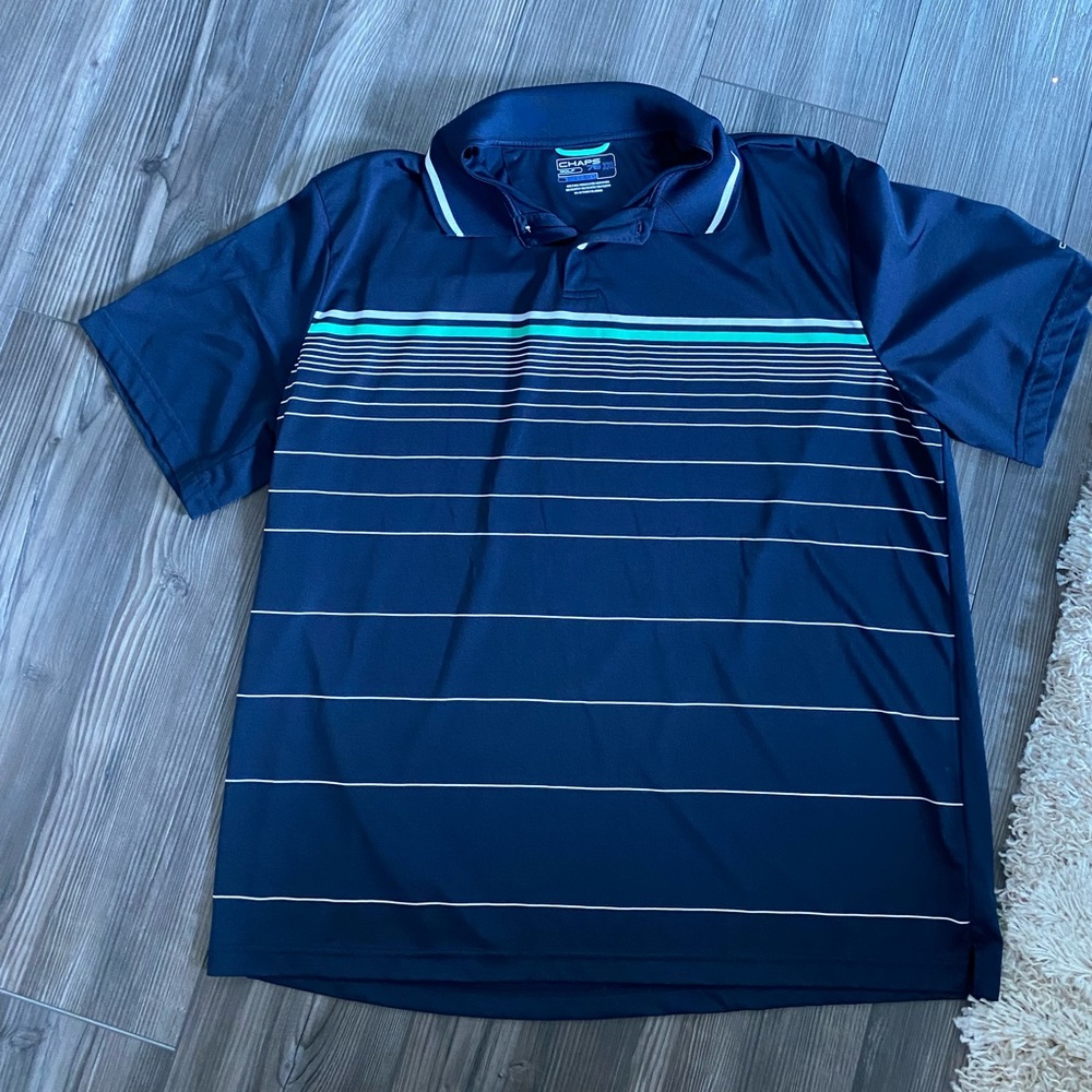 Men’s Chaps 78 Golf Stay-Dry Polo, size XXL, color blue with green/white stripes